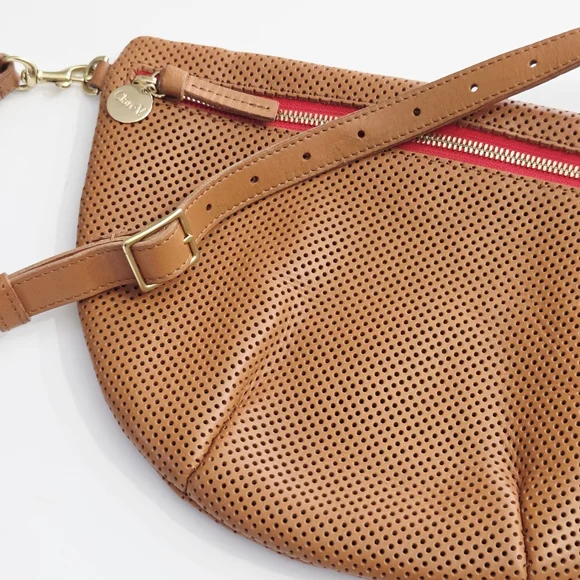 CLARE V GRANDE FANNY BAG CUOIO TAN PERF PERFORATED LEATHER - Picture 8 of 10